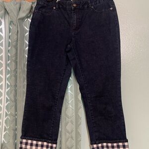 Cottage Creek women’s blue denim gingham capris